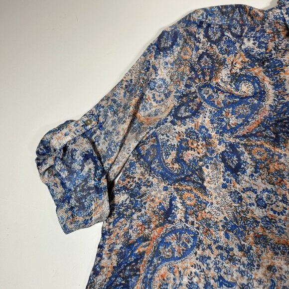 Westbound Petites 3/4 Sleeve Button Up Shirt Blue Orange Paisley Floral Women LP - Picture 5 of 6
